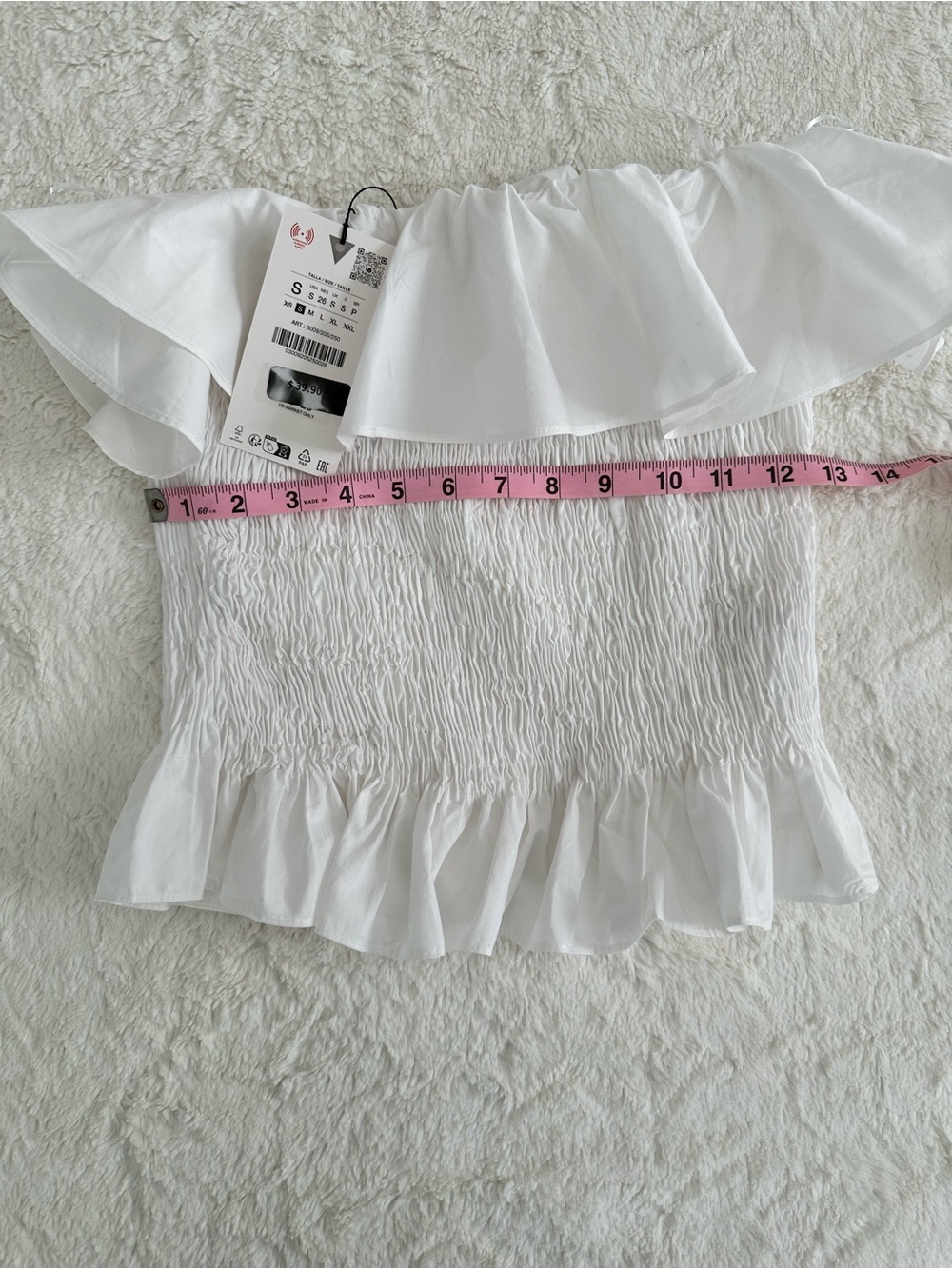 Zara White Off-Shoulder Ruffle Smocked Top - Picture 3 of 7